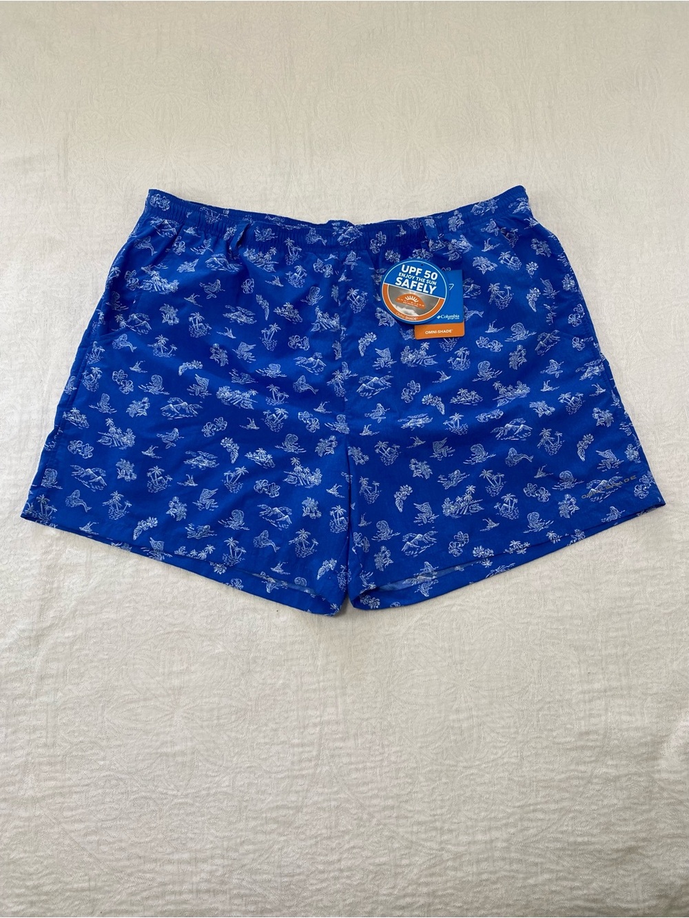 Columbia PFG Mens Super Backcast Water Shorts UPF 50 Blue Fish Print Size XXL